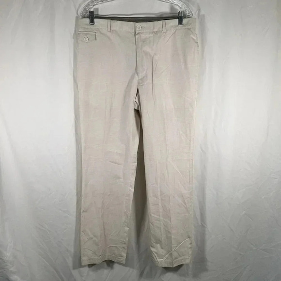 Perry Ellis Dress Pants Men's 34x30 White Plaid Slim Fit 100% Cotton NWT - Picture 1 of 9
